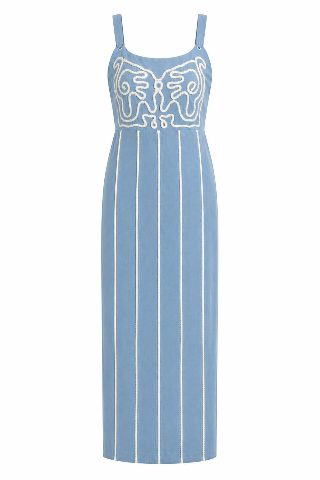 Blare Light Blue Embroidery Midi Dress