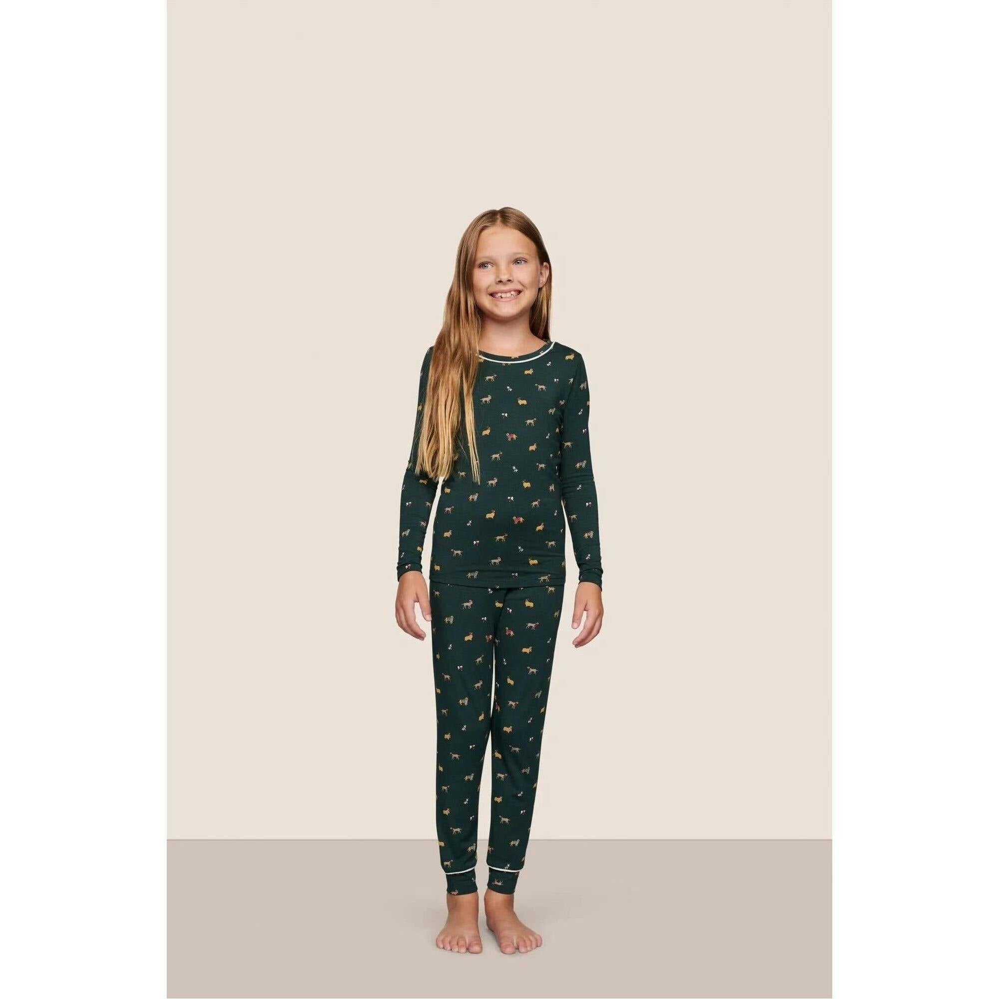 Kids Printed TENCEL Modal Unisex Long PJ Set, Green