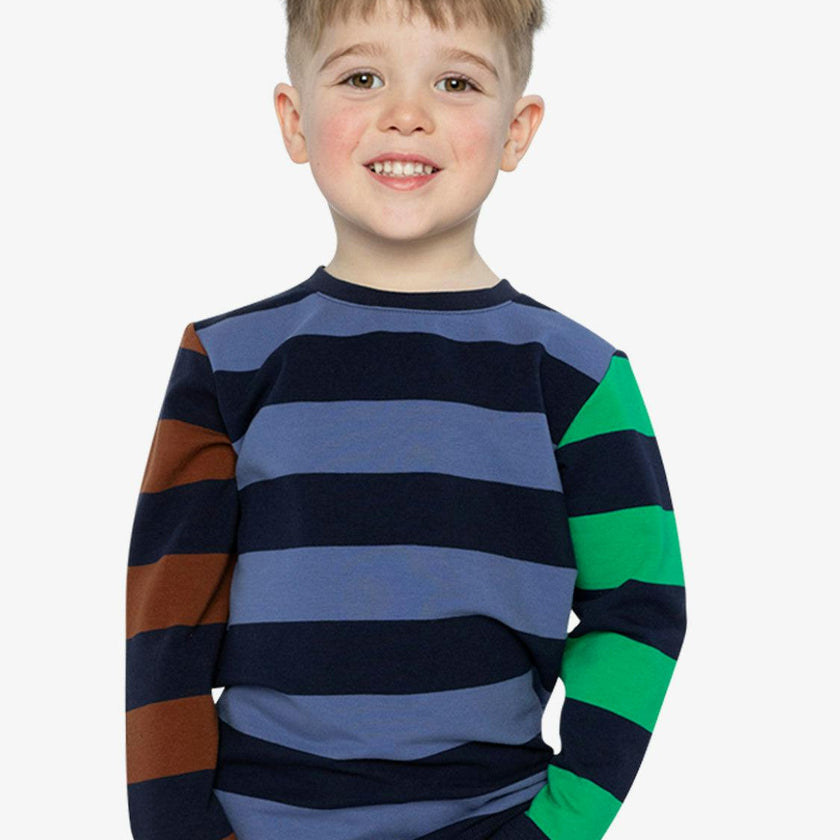 Large Striped Long Sleeve T-Shirt Blue, Green and Brown