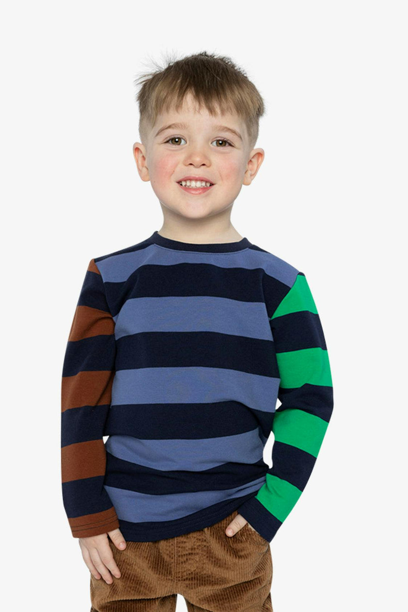 Large Striped Long Sleeve T-Shirt Blue, Green and Brown