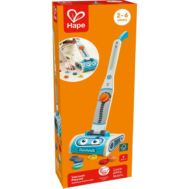 Hape: Robot Vacuum Clean Up Playset - Blue Wooden Cleaning Toy