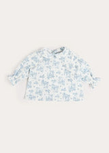 Audrey Toile Peter Pan Collar Long Sleeve Blouse in Blue (1mth-12mths)