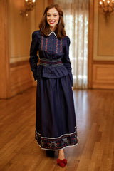 Bluebell Top in Sapphire Rosette Embroidery