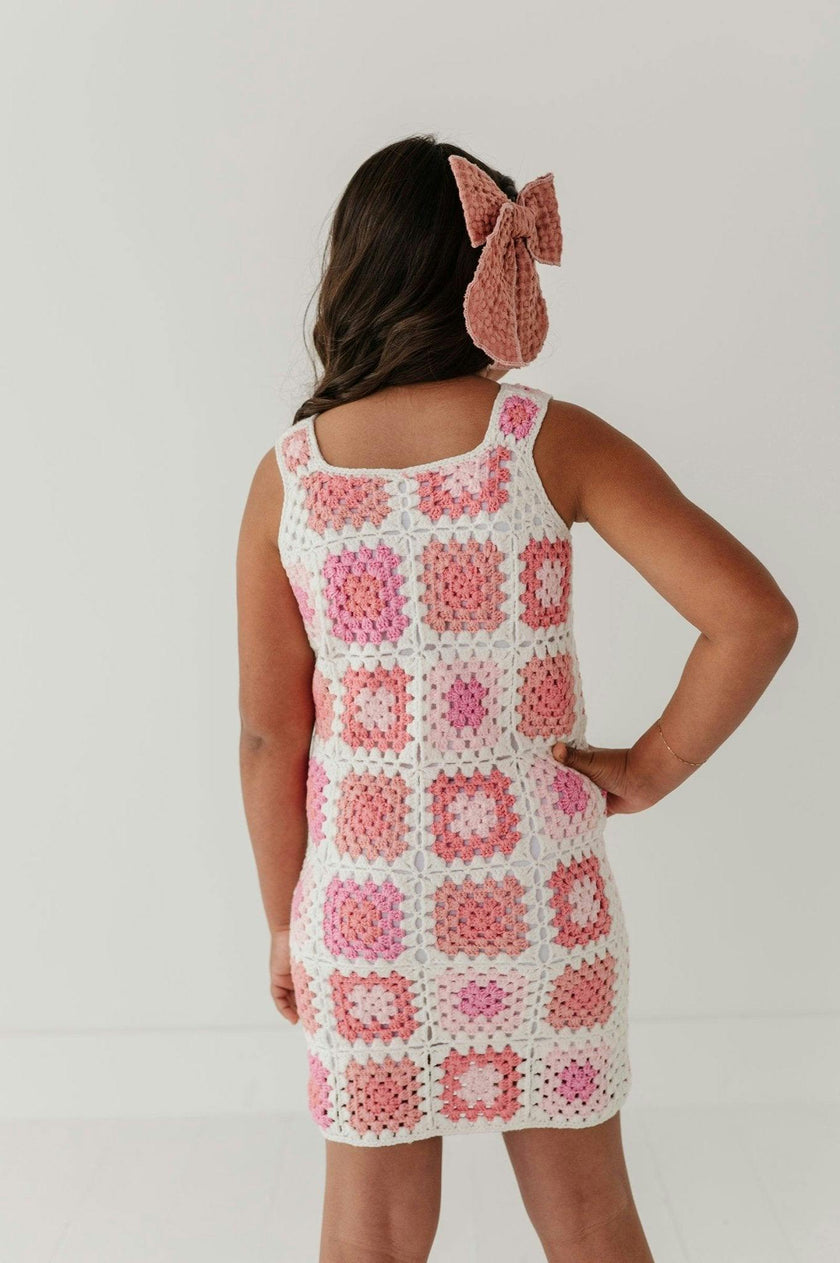 Girls Fitted Crochet Dress in Multicolored