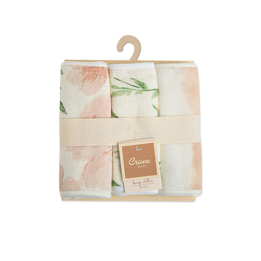 Parker Pink Floral Cotton Burp Cloth (Set of 3)