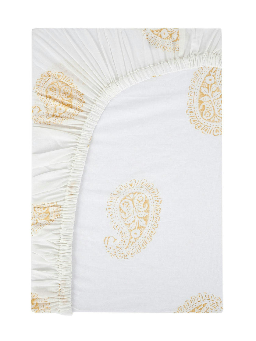 Block-Printed Cotton Fitted Crib Sheet