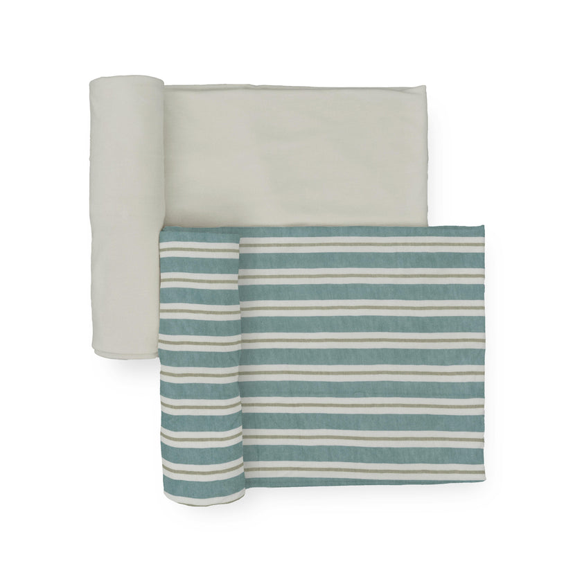 Stretch Knit Swaddle Blanket 2 Pack - Blue Vintage Stripe