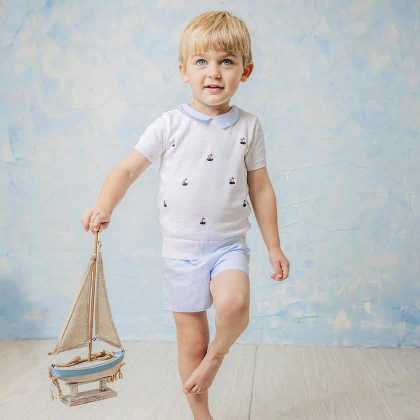 Boys Sailboat Sweater Set White/Blue