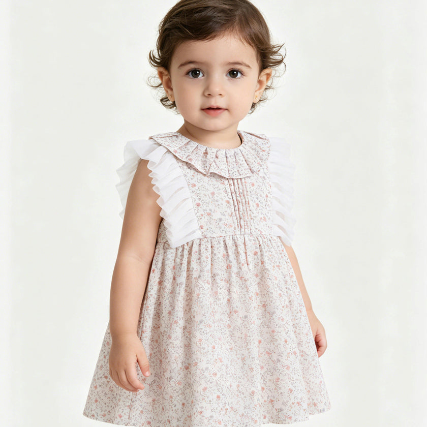 Cream Floral Ruffle Dress