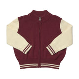 Boys Varsity Zip Sweater - Burgundy Cream