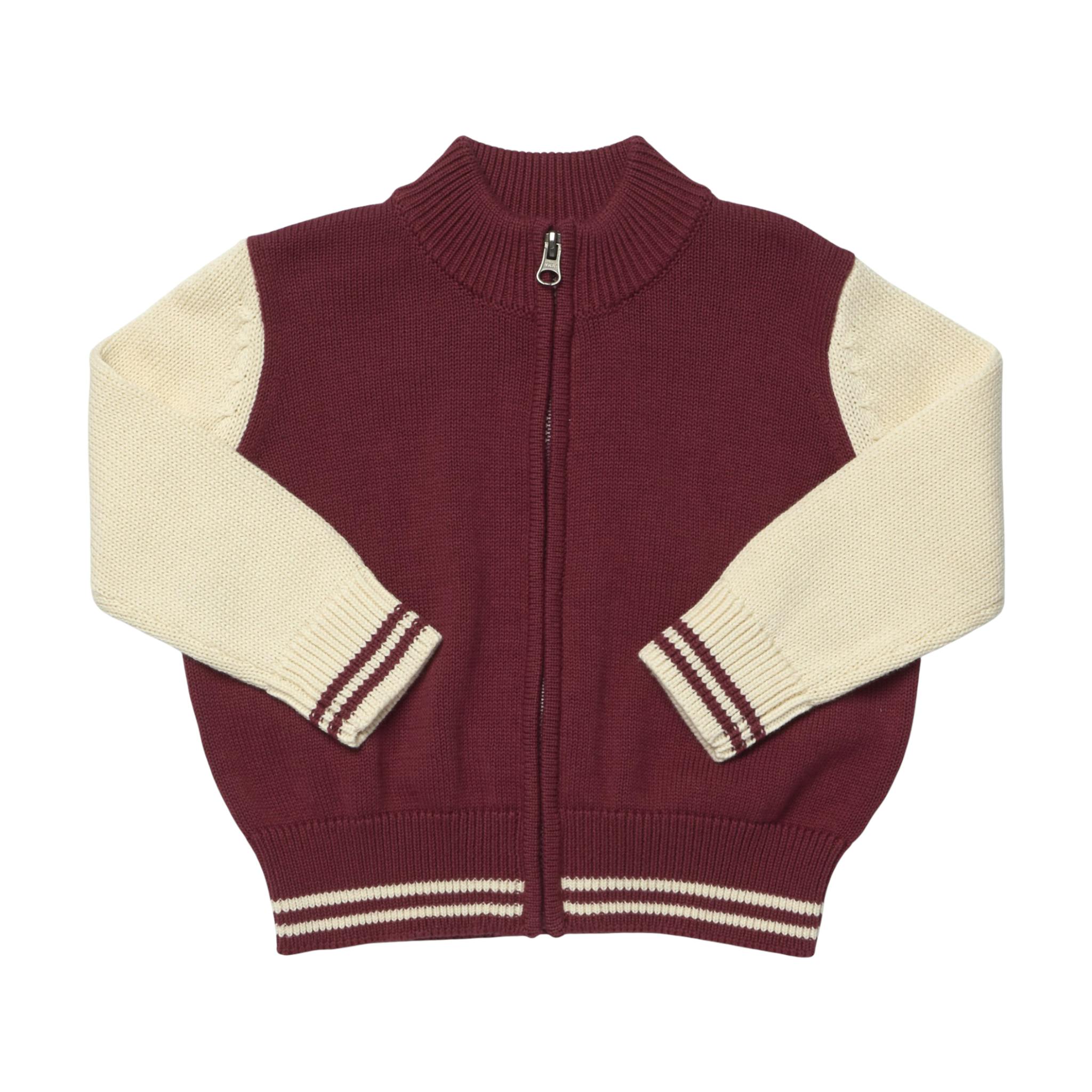Boys Varsity Zip Sweater - Burgundy Cream
