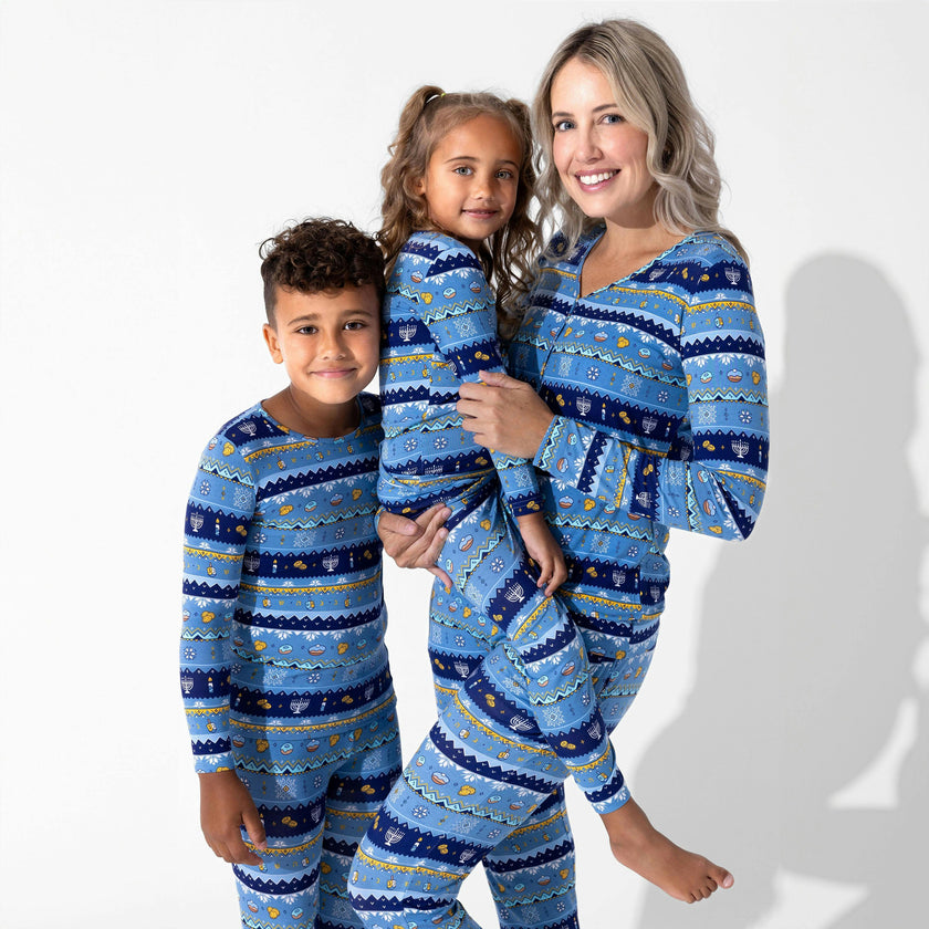 Hanukkah Fair Isle Bamboo Kids Pajamas