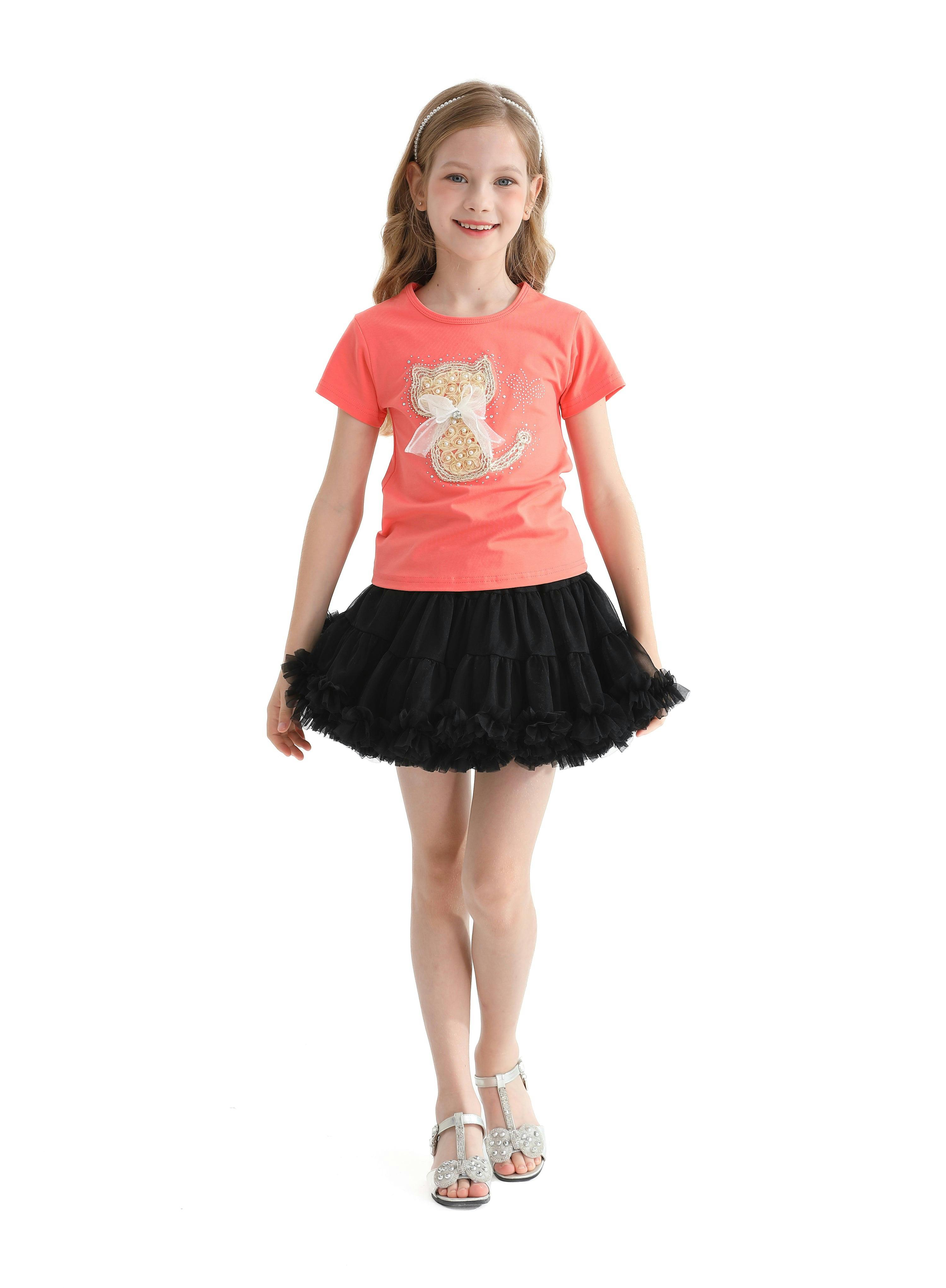 Orange Cat Applique T-Shirt