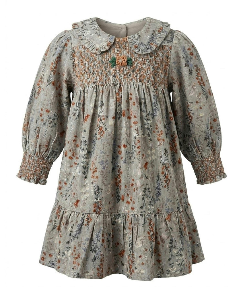 Floral Smocked Corduroy Dress