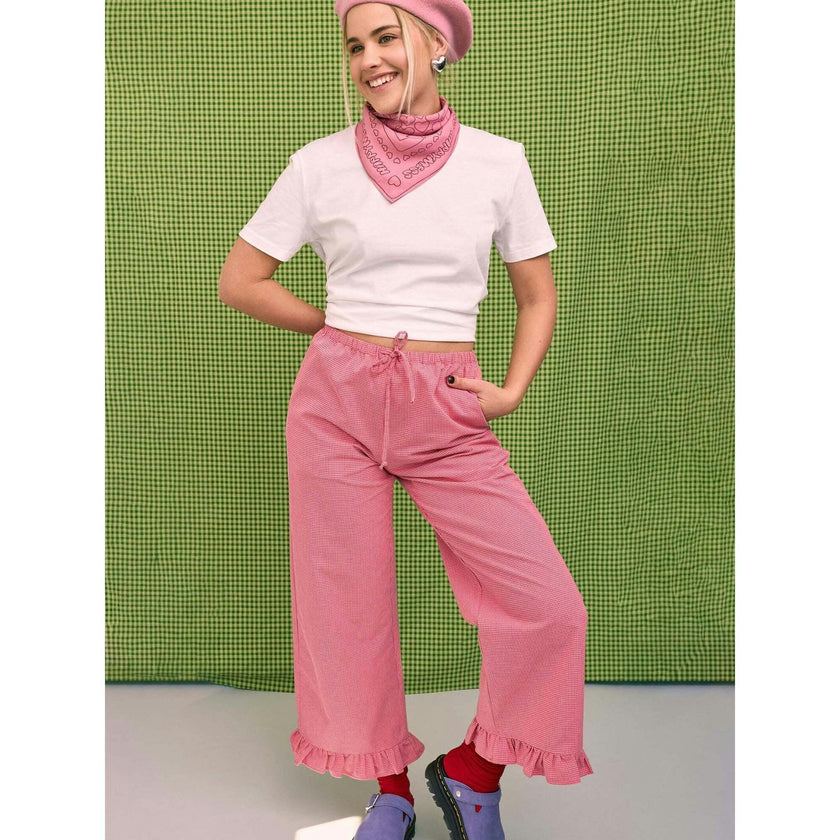 women's vichy frilled pants - wild berry