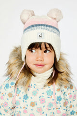 Baby Winter Knit Hat With Ear Flaps And Pompoms Off-White, Pink And Blue