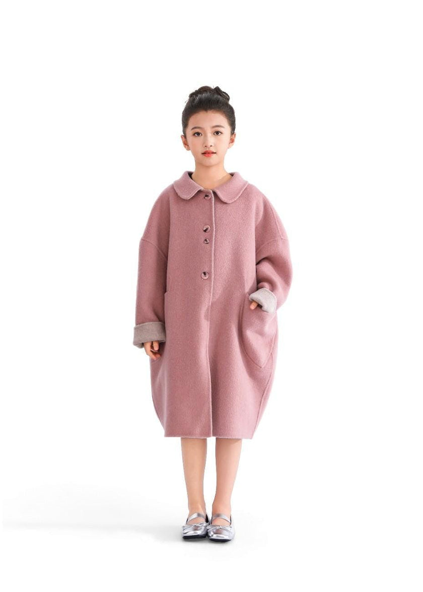 Pink Wool Coat with Peter Pan Collar