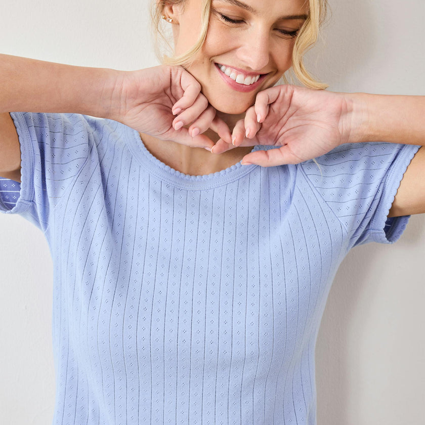 Pointelle Short Sleeve Tee - Misty Blue