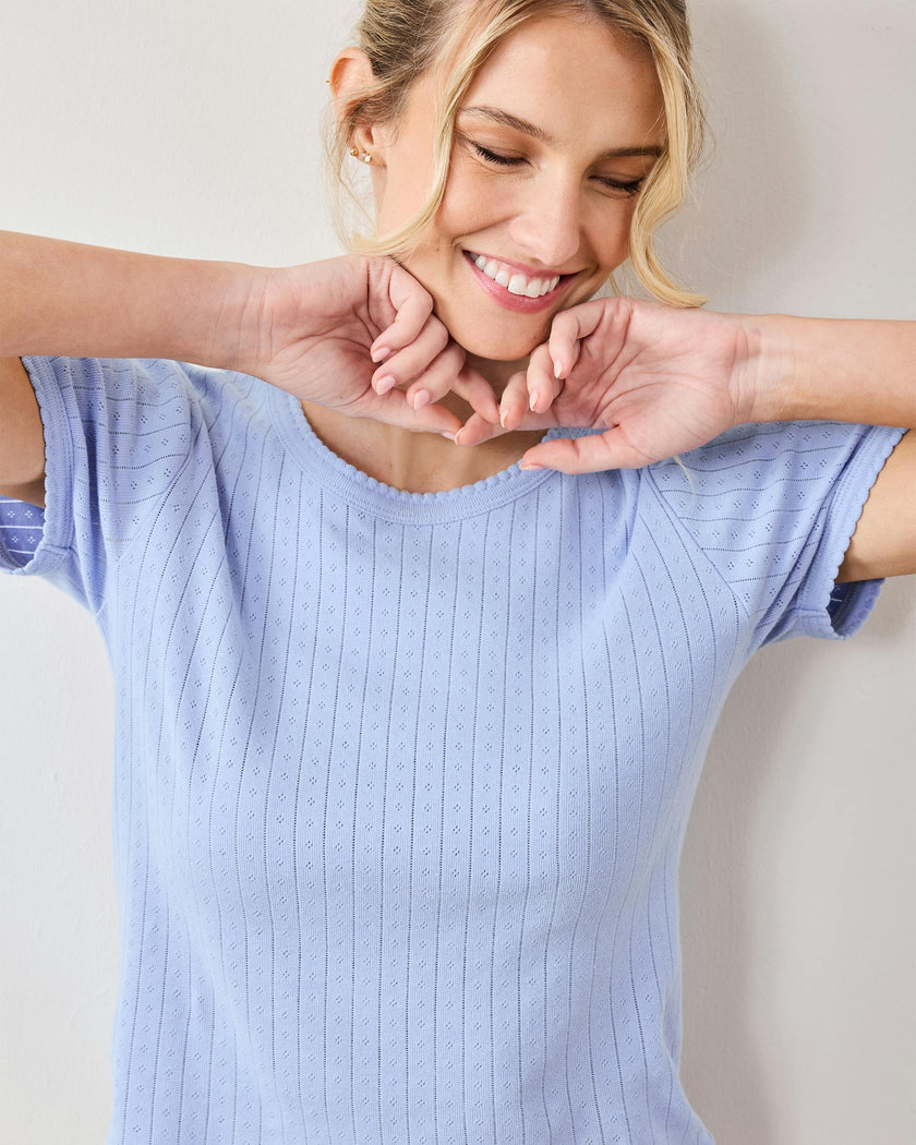 Pointelle Short Sleeve Tee - Misty Blue