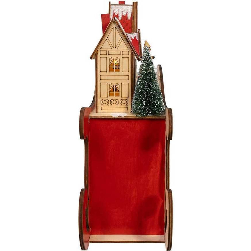 13.77-Inch Battery Operated LED Lighted Sleigh With Village Scene Table Piece
