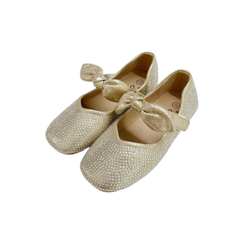 Gold Crystal Bow Ballet Flat