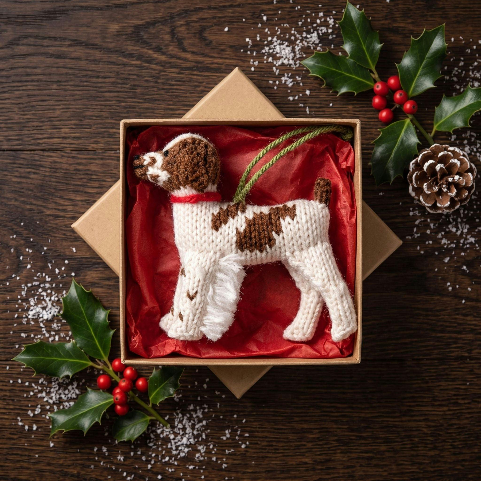 Brittany Spaniel Dog Hand Knit Christmas Ornament