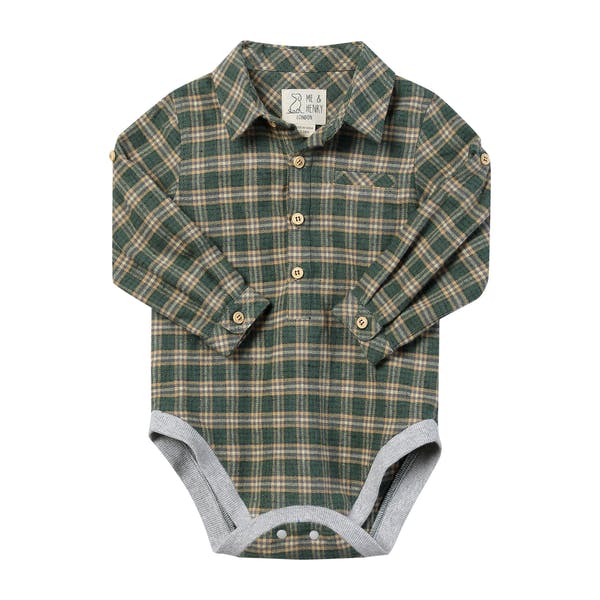 JASPER Green/Yellow Washed Plaid Woven Onesie