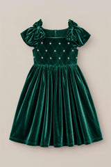 Mini Tiara Dress in Green Velvet