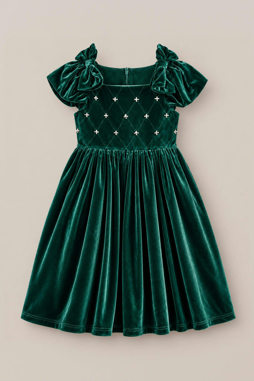 Mini Tiara Dress in Green Velvet
