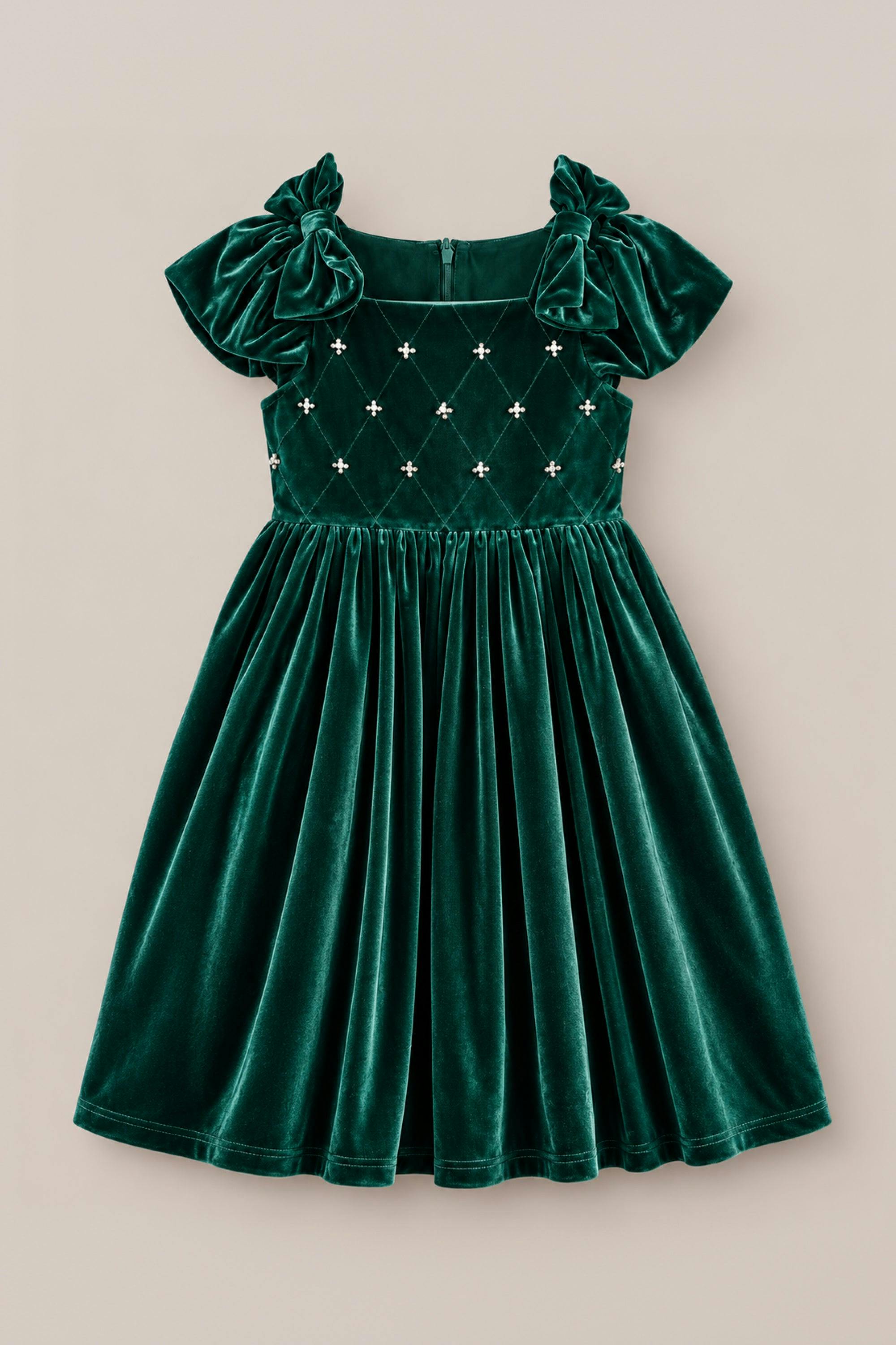 Mini Tiara Dress in Green Velvet