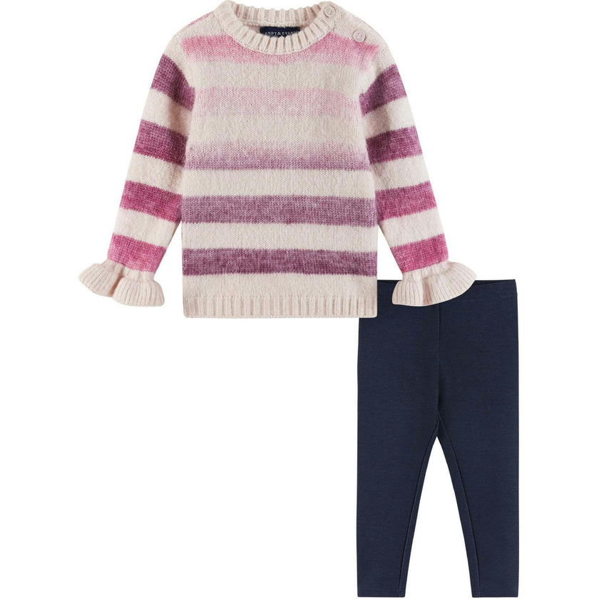 Infant Oatmeal/purple Ombre Striped Sweater & Legging Set