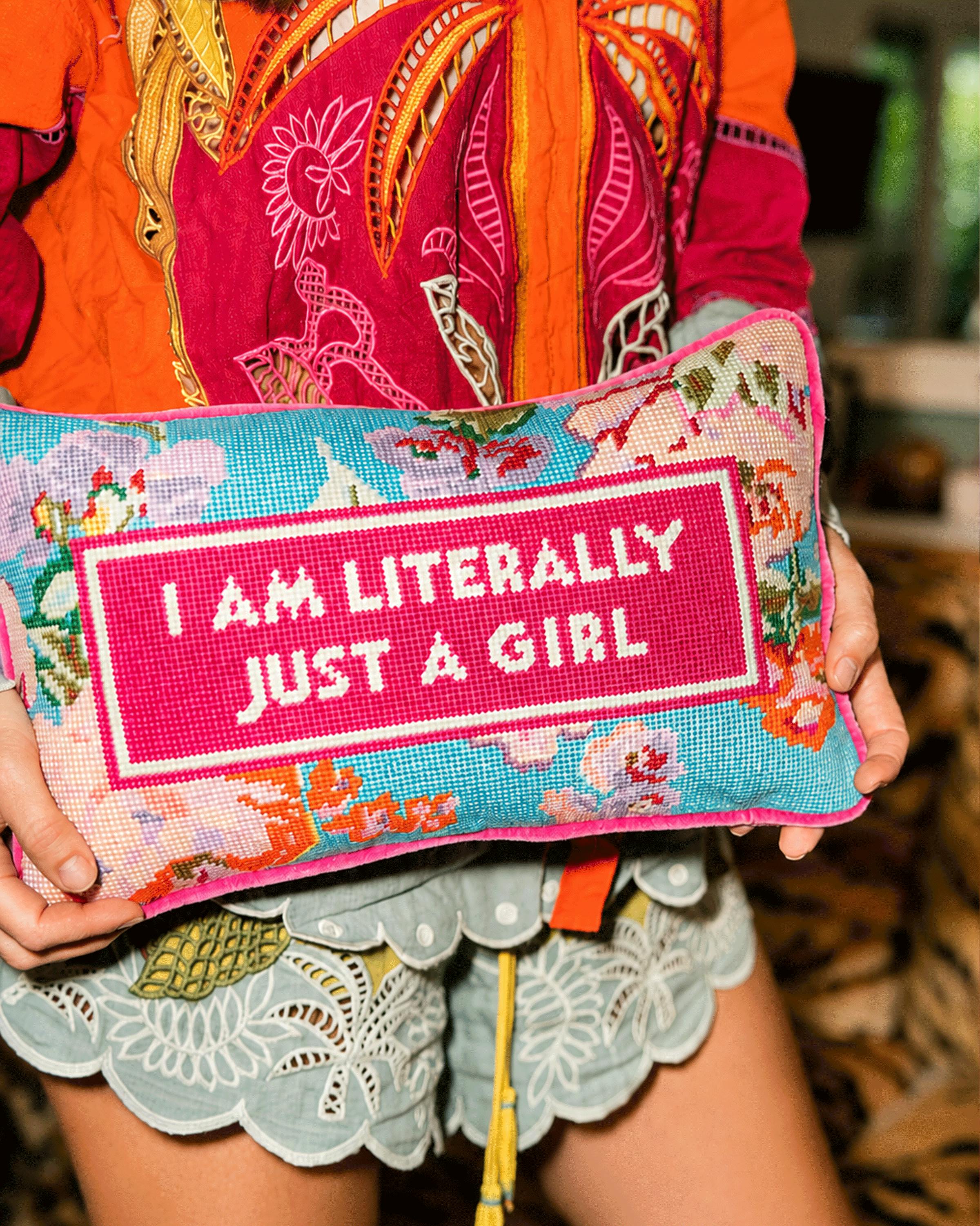 Just A Girl Needlepoint Pillow