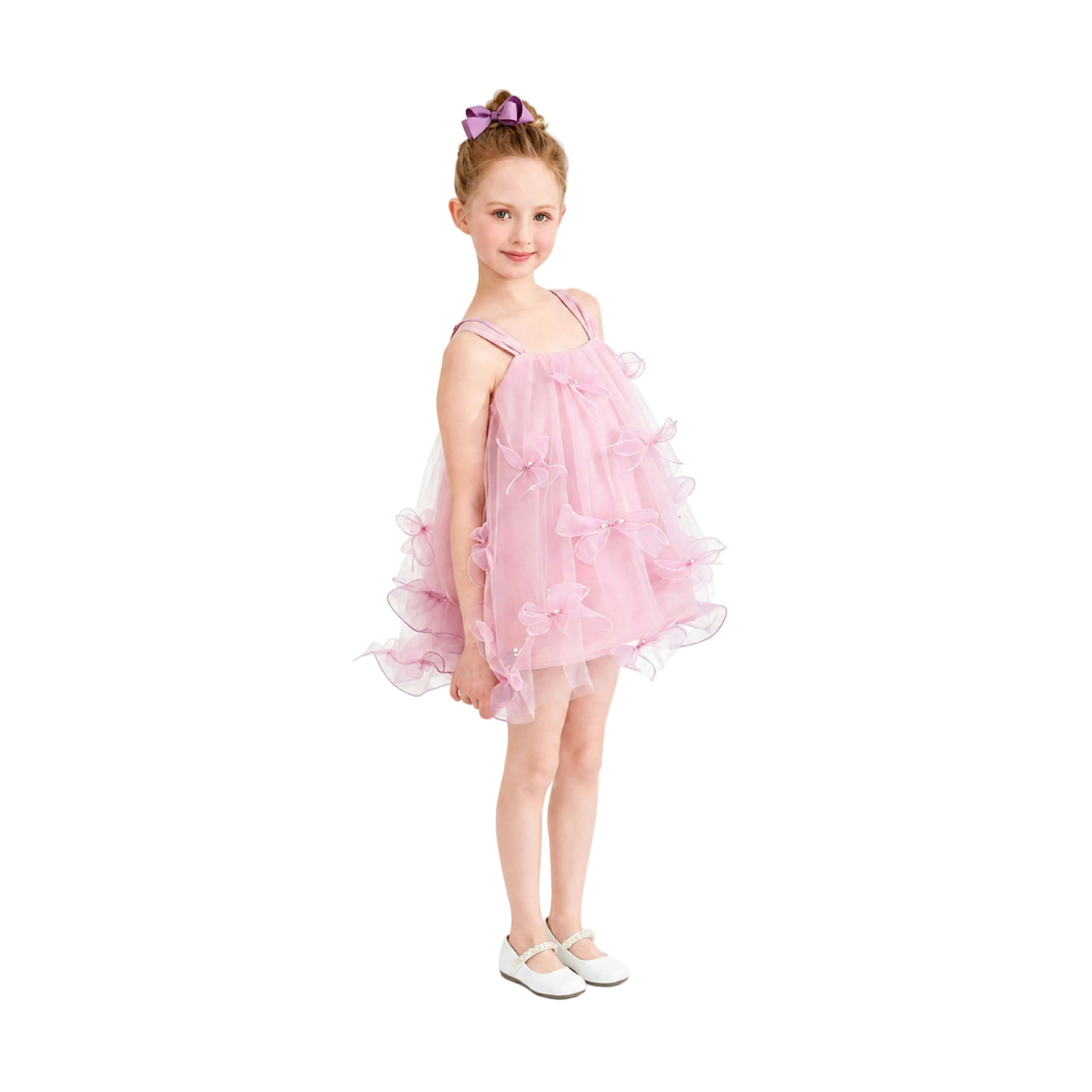 Light Pink Manisa Bow‑Embellished Tulle Dress