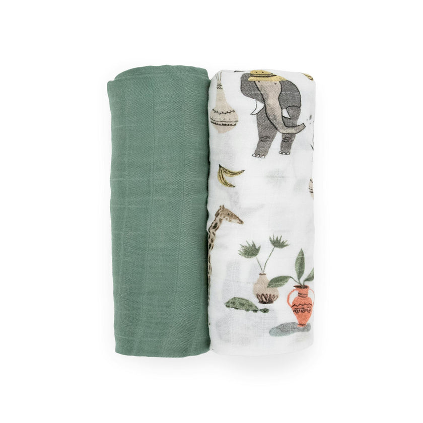 Deluxe Muslin Swaddle Blanket 2 Pack - Safari Social 2
