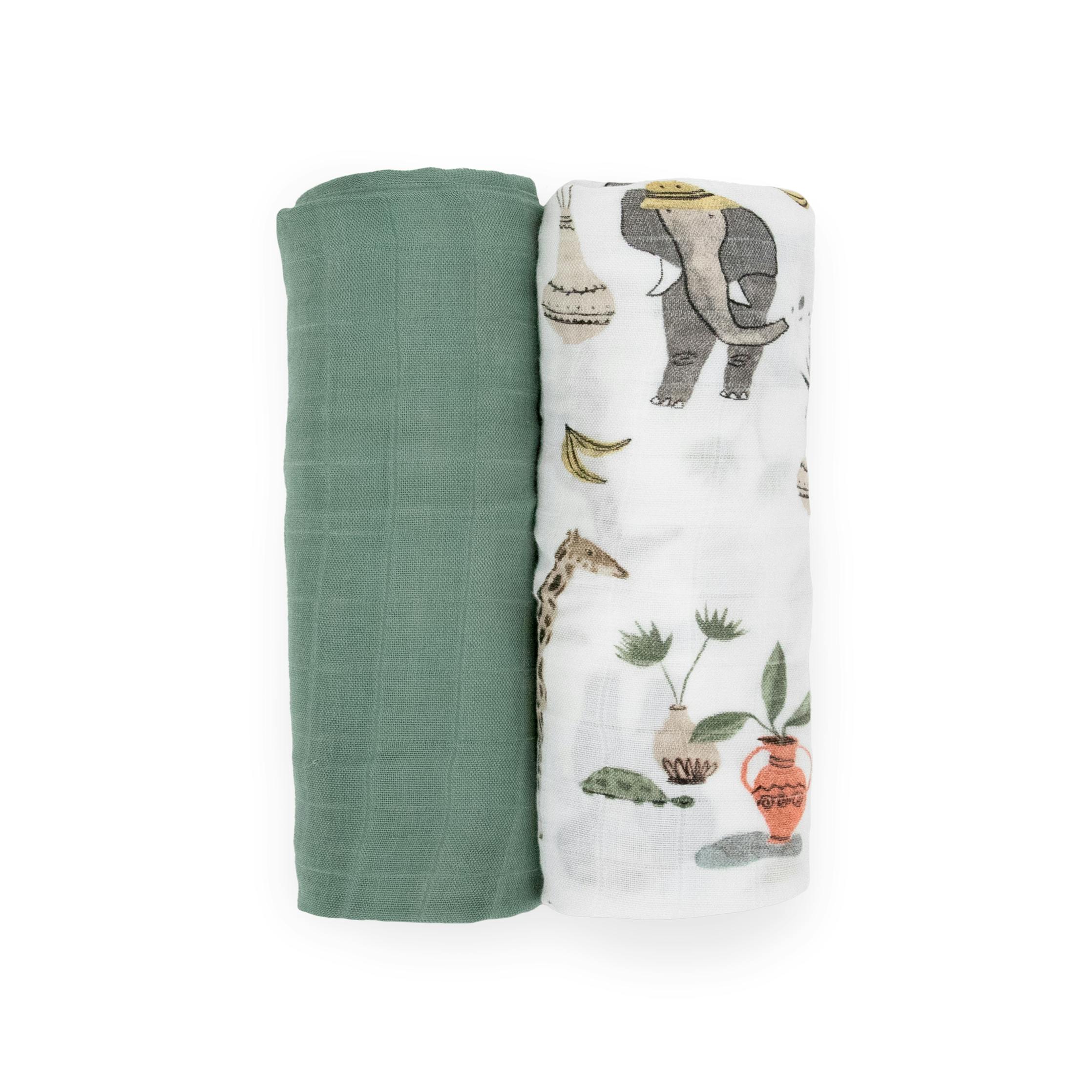 Deluxe Muslin Swaddle Blanket 2 Pack - Safari Social 2