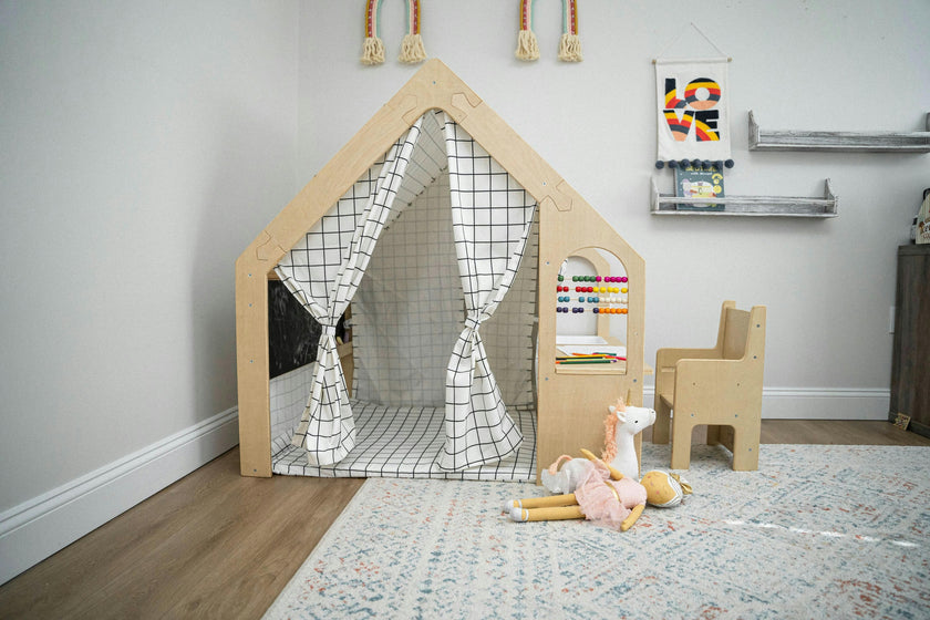 Flair | Indoor Wooden Playhouse with Desk, Chair & Chalkboard for Toddlers and Kids