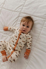Baby Boy Long Sleeve Zip Romper in Pumpkin Trucks