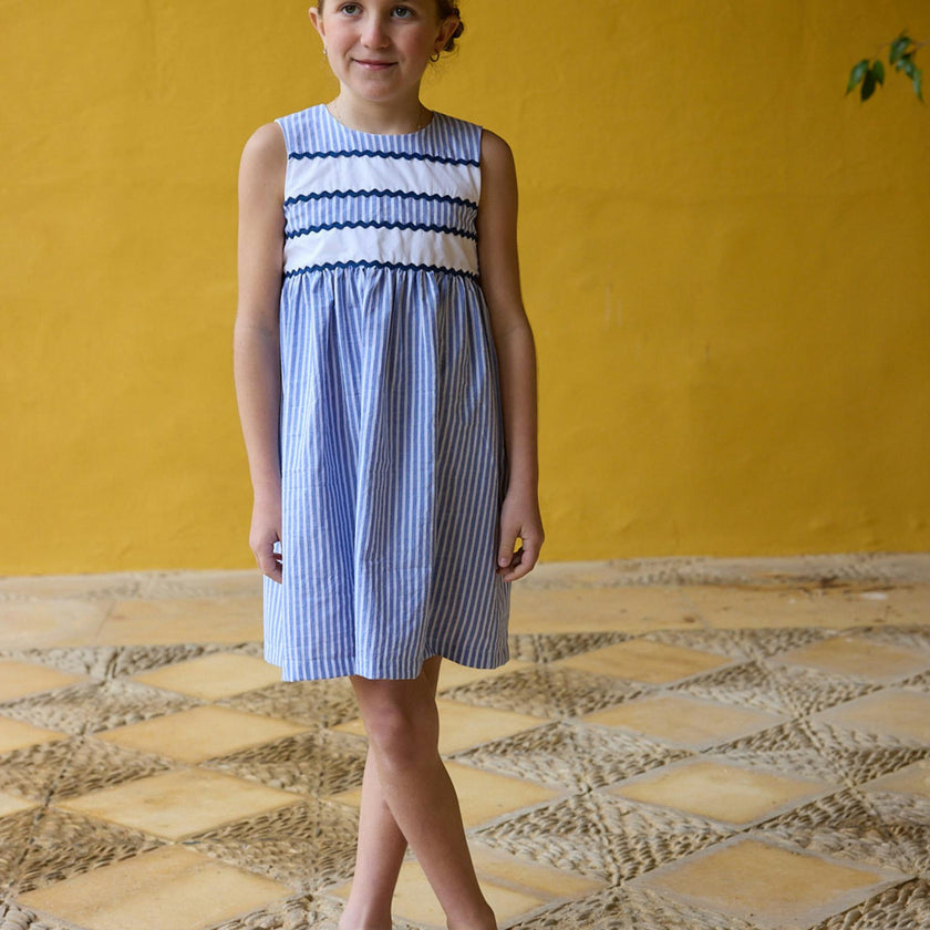 Miel Dress Blue Stripe Seersucker