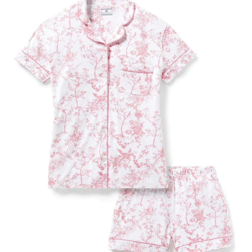 Women's Pima Short Sleeve Short Set in Pink Timeless Toile