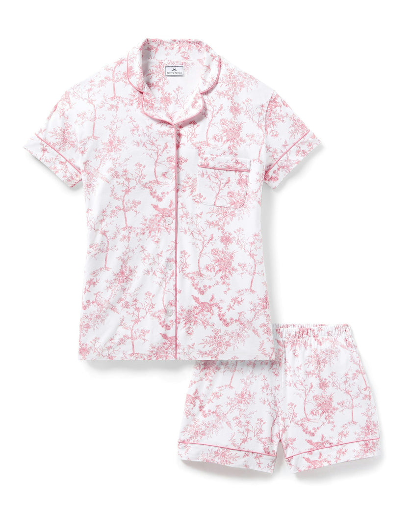 Women's Pima Short Sleeve Short Set in Pink Timeless Toile