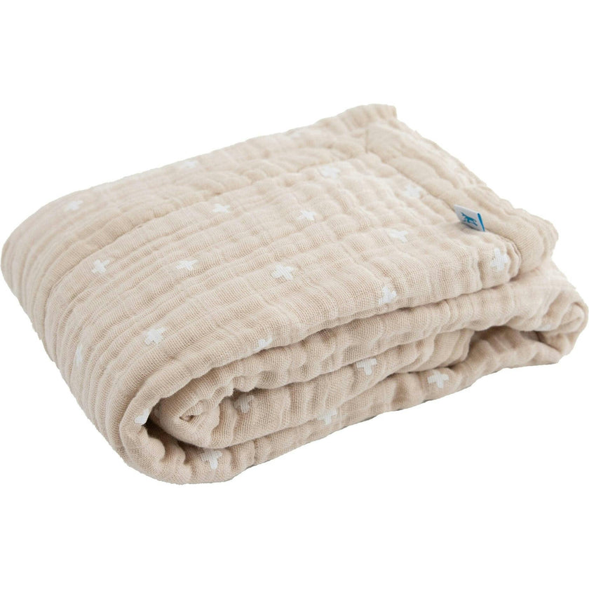 Cotton Muslin Baby Quilt - Taupe Cross