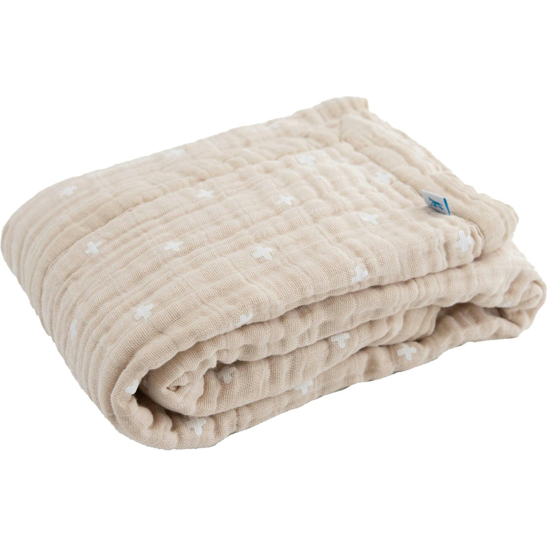 Cotton Muslin Baby Quilt - Taupe Cross