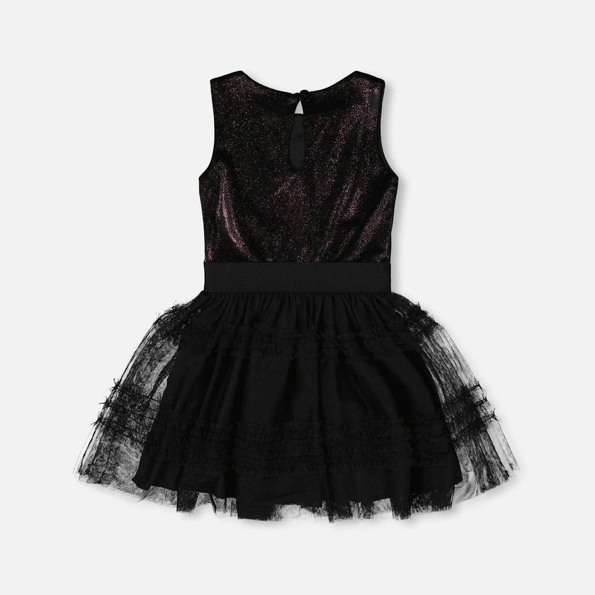Sleeveless Bi-Material Velour and Mesh Dress