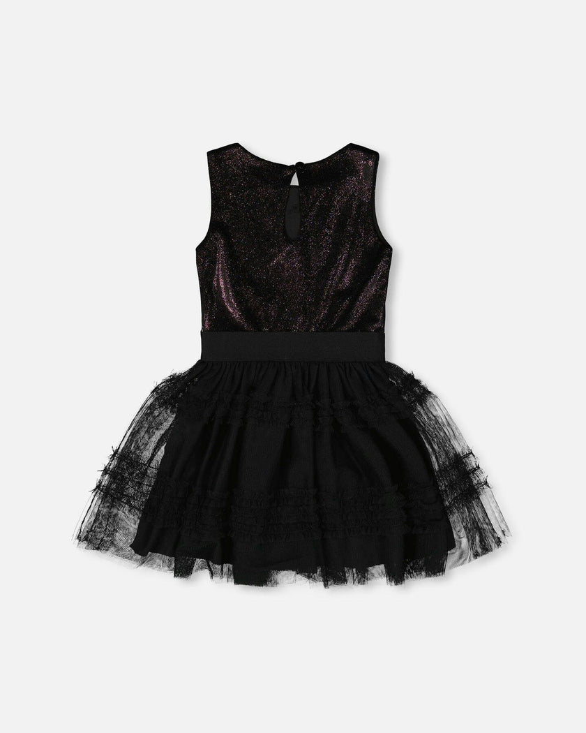 Sleeveless Bi-Material Velour And Mesh Dress Black