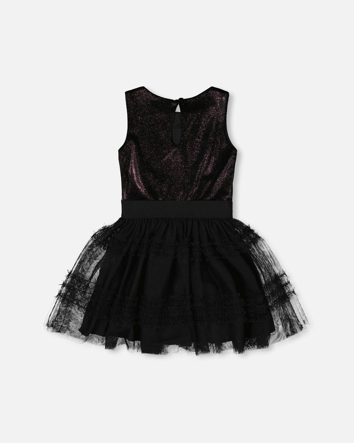 Sleeveless Bi-Material Velour and Mesh Dress