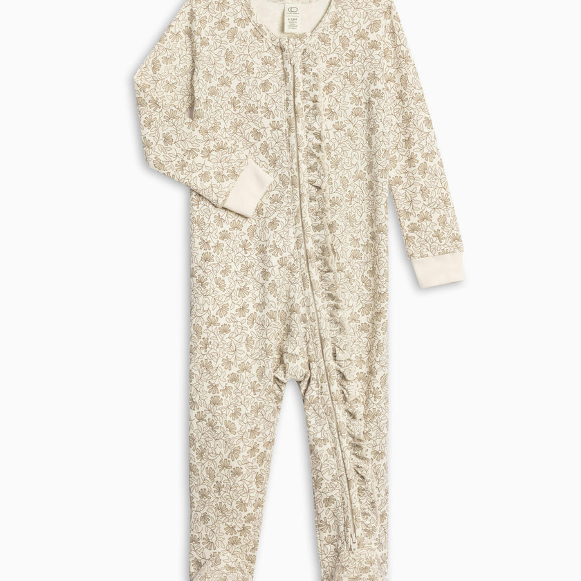 Neve Ruffle Zipper Footie Helen Floral / Purple + Mauve