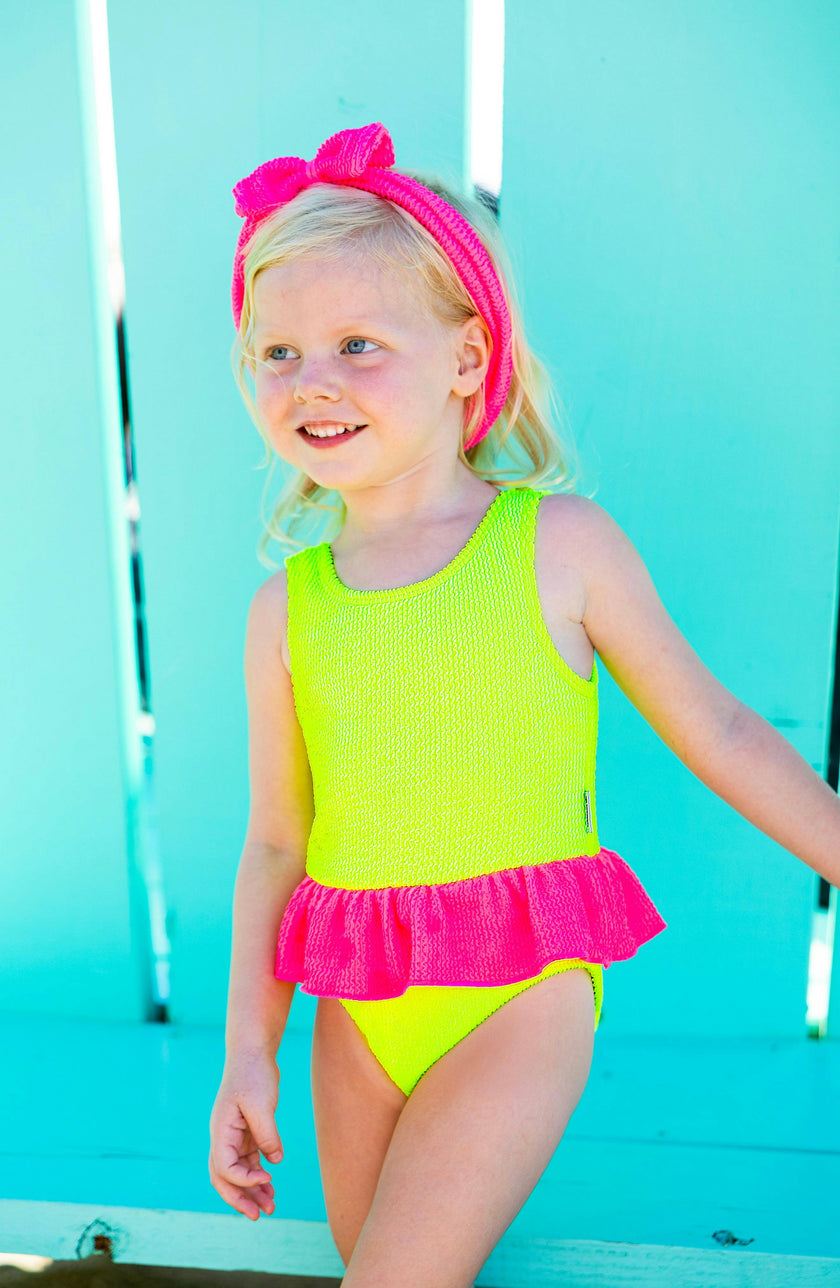 Dot Toddler Crinkle Peplum One Piece - Lime