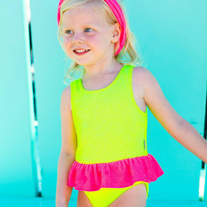 Dot Toddler Crinkle Peplum One Piece - Lime