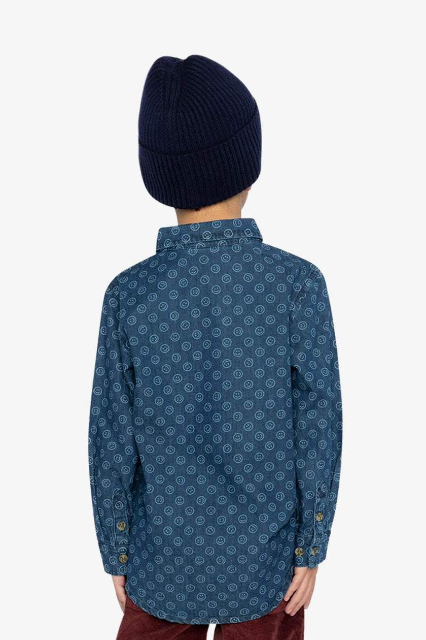 Chambray Shirt Blue Smiley Print