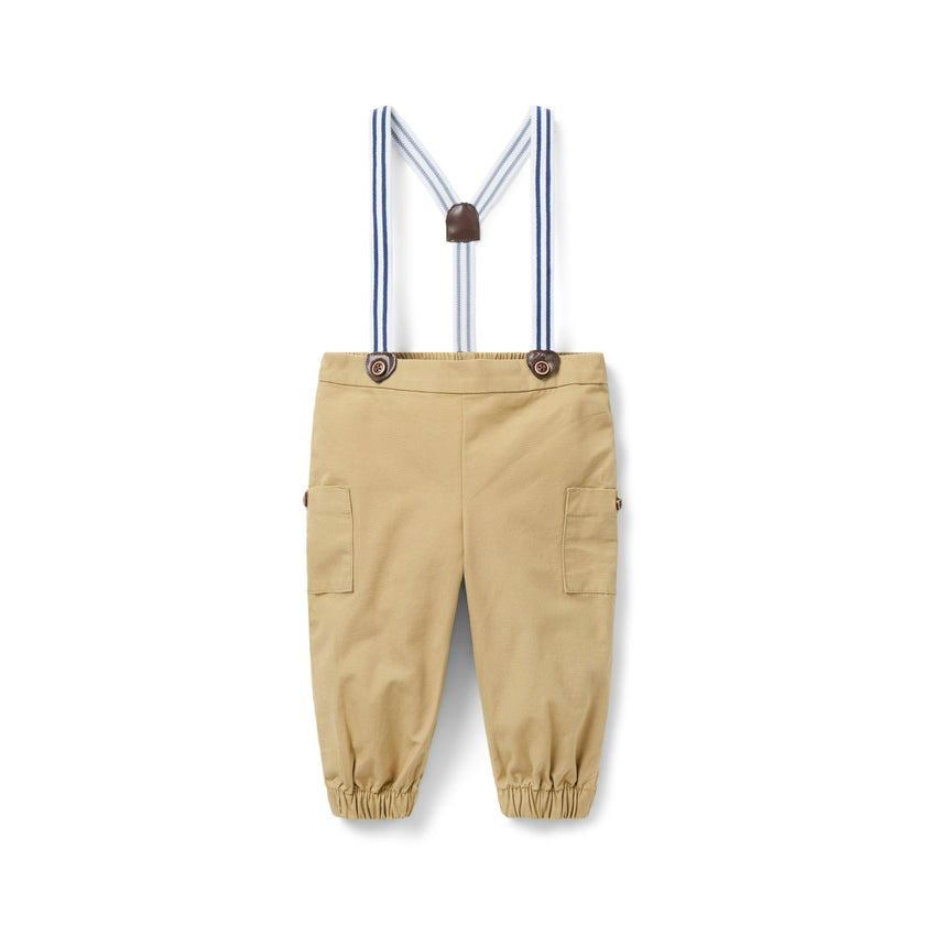 Baby Canvas Suspender Pant, khaki